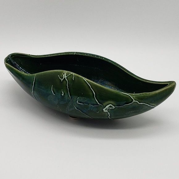 Vintage MCM Beauceware Canada Ceramic Spatter or Drip Glaze Console Bowl Planter - Picture 1 of 17